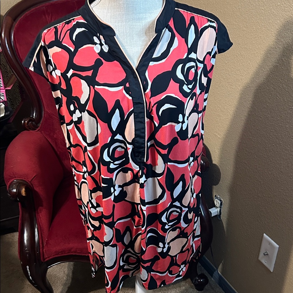 Worthington Black and Red Floral Blouse